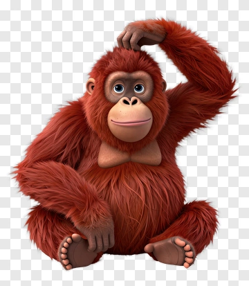 Cartoon Orangutan Sitting And Thinking PNG