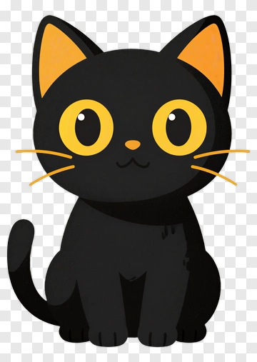 Cartoon Black Cat With Yellow Eyes PNG