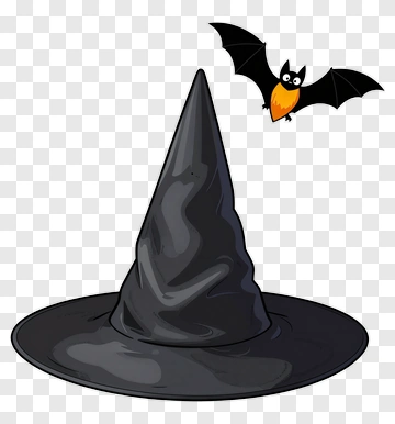 Cartoon Witch Hat With Bat PNG
