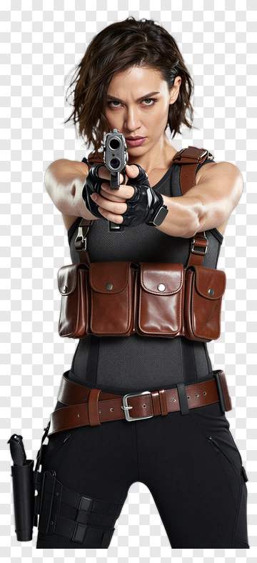Woman Holding A Gun In Tactical Gear PNG