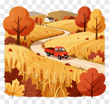 Truck Driving Through Autumn Fields PNG