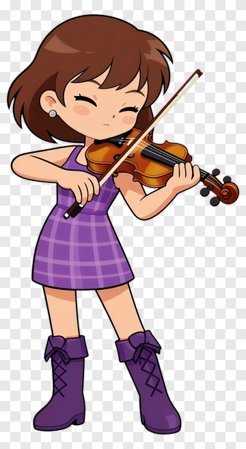 Cartoon Girl Playing Violin PNG