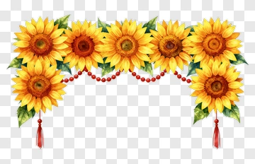Sunflower Garland With Red Beads PNG