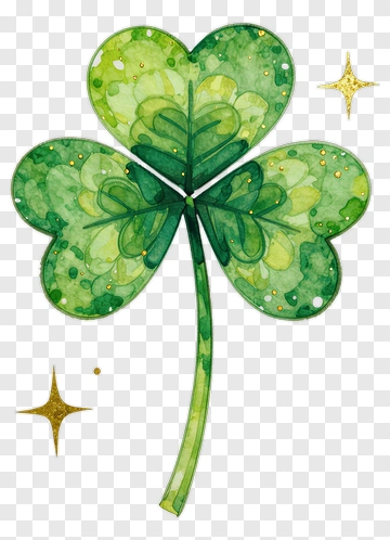 Watercolor Shamrock With Glittering Stars PNG