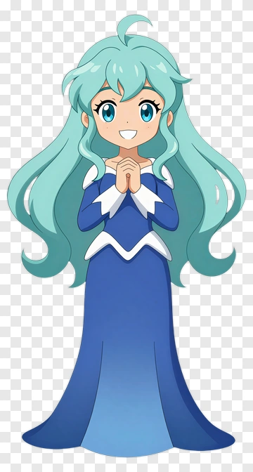 Cartoon Girl In Blue Dress With Long Hair PNG