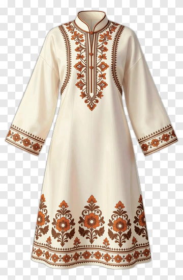 Embroidered White Dress With Floral Patterns PNG