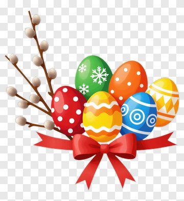 Colorful Easter Eggs With Ribbon And Branches PNG