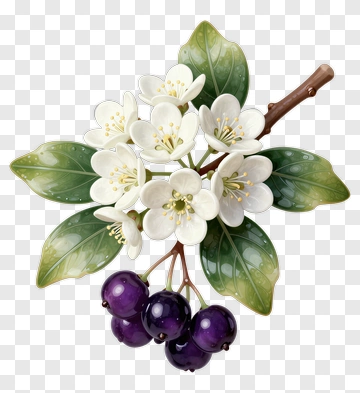 Flowering Branch With Purple Berries PNG