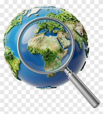 Globe With Magnifying Glass Over Africa PNG