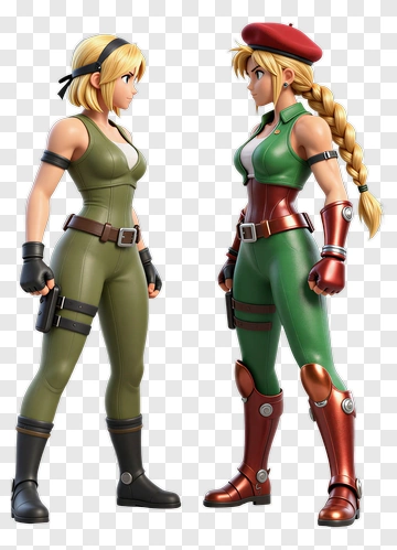 3D Female Soldiers Facing Each Other PNG