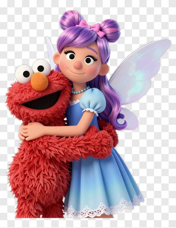 3D Girl Hugging Red Puppet PNG