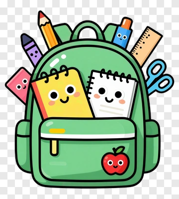 Cartoon Backpack Filled With School Supplies PNG