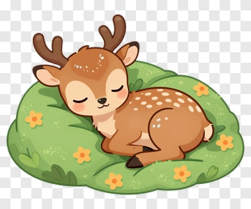 Cartoon Fawn Sleeping On A Green Cushion PNG