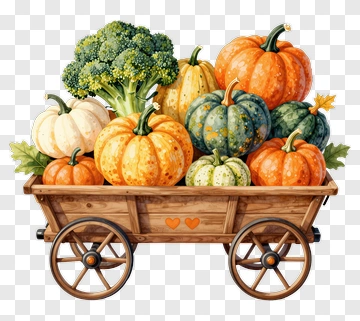 Colorful Pumpkin Cart With Broccoli PNG