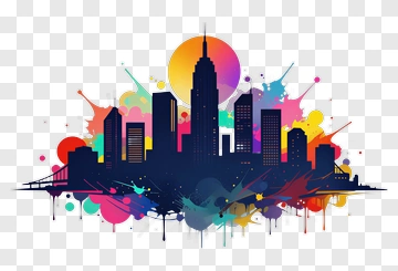 Colorful City Skyline Silhouette PNG