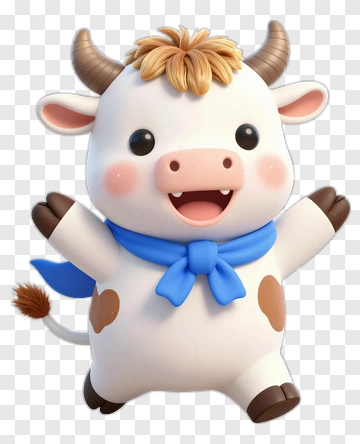 Cartoon Cow With Blue Scarf PNG