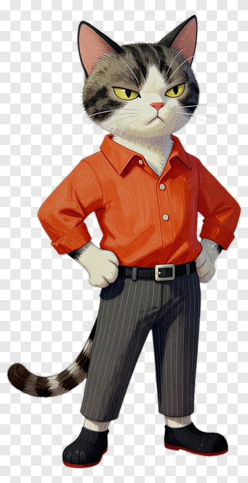 Cartoon Cat Wearing An Orange Shirt And Striped Pants PNG