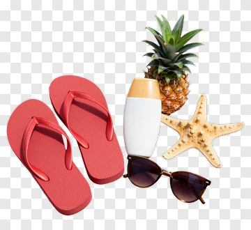 Summer Beach Accessories With Flip Flops And Pineapple PNG