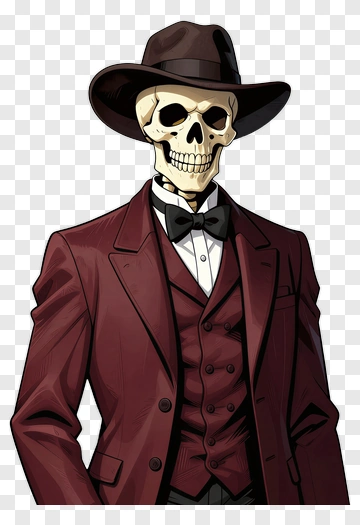 Cartoon Skeleton In A Suit And Hat PNG