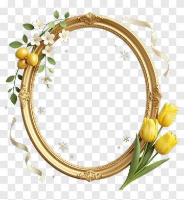 Golden Decorative Frame With Flowers And Ribbons PNG