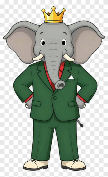 Cartoon Elephant Wearing A Suit And Crown PNG