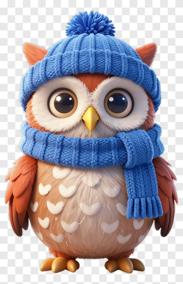 Cute Cartoon Owl Wearing A Blue Hat And Scarf PNG