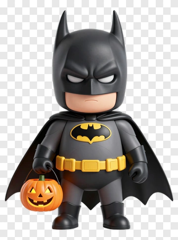Cartoon Batman Holding A Halloween Pumpkin Bucket PNG