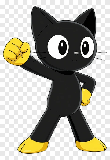 Cartoon Black Cat With Yellow Gloves PNG