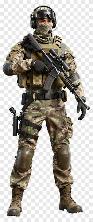 Soldier In Tactical Gear Holding A Rifle PNG