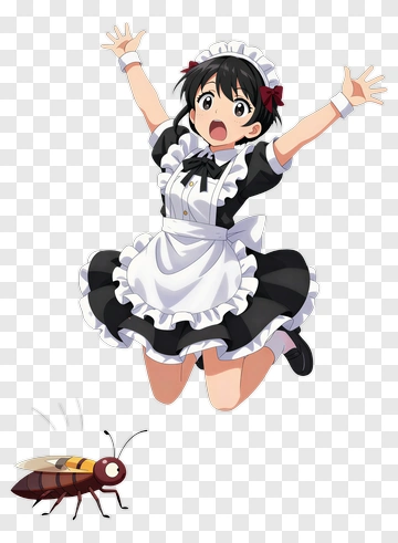 Anime Maid Jumping With A Fly PNG