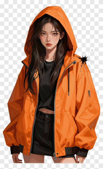 Stylish Woman In Orange Jacket PNG