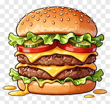 Cartoon Cheeseburger With Lettuce And Pickles PNG