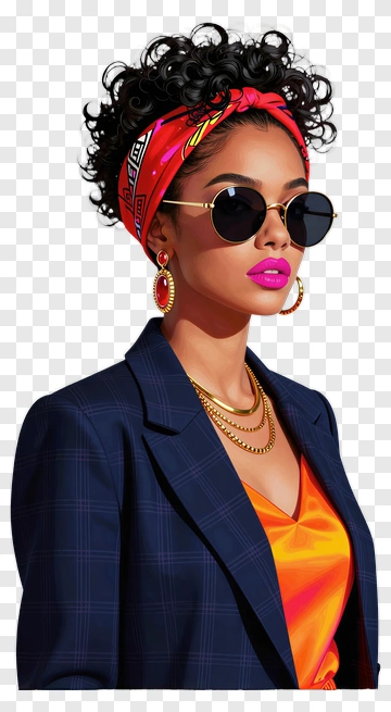 Stylish Woman With Curly Hair And Sunglasses PNG