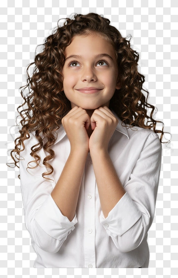 Smiling Girl With Curly Hair Looking Up PNG