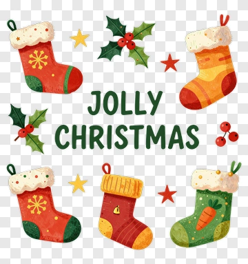 Jolly Christmas Stockings And Holly PNG