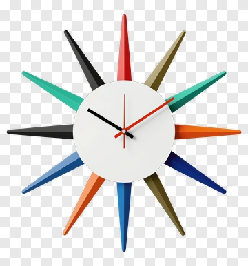 Colorful Starburst Wall Clock PNG