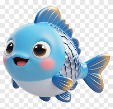 Cartoon Blue Fish With A Happy Expression PNG