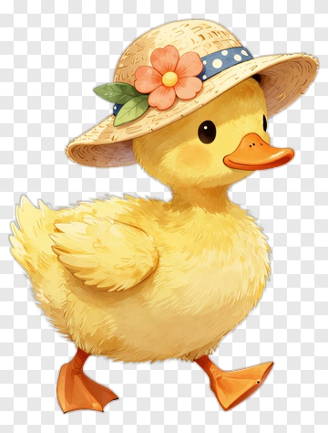 Cartoon Duck Wearing A Straw Hat PNG