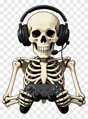 Cartoon Skeleton Playing Video Games PNG