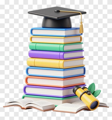 Graduation Books Stack With A Telescope PNG