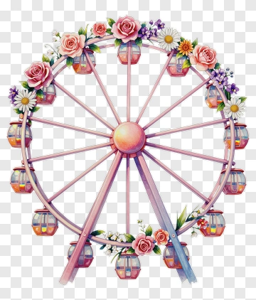 Colorful Ferris Wheel With Flowers PNG