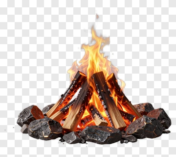 Campfire With Burning Logs And Rocks PNG