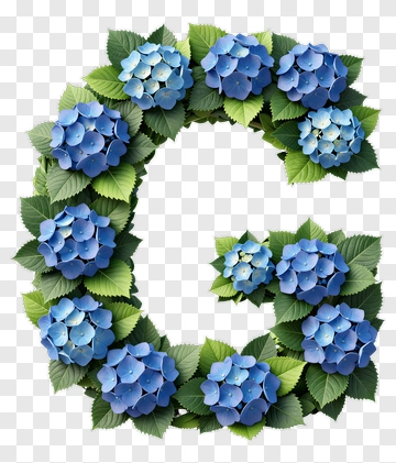 Floral Letter G Made Of Blue Hydrangeas And Green Leaves PNG
