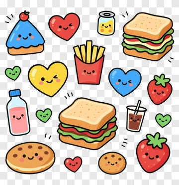 Colorful Cartoon Food Characters And Snacks PNG