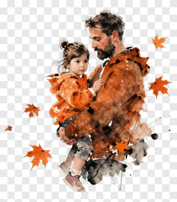 Father Holding Daughter In Autumn Leaves PNG