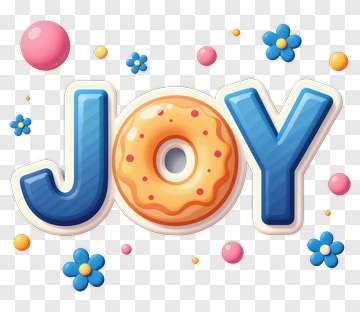 Joy Text With Donut And Colorful Elements PNG