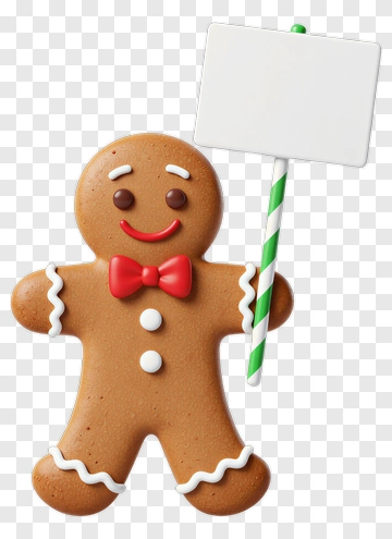 Gingerbread Man Holding A Blank Sign PNG
