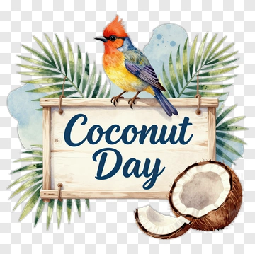 Colorful Bird And Coconut Day Sign PNG