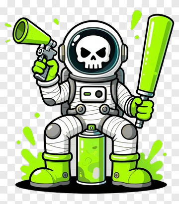 Cartoon Astronaut Holding A Green Bat PNG