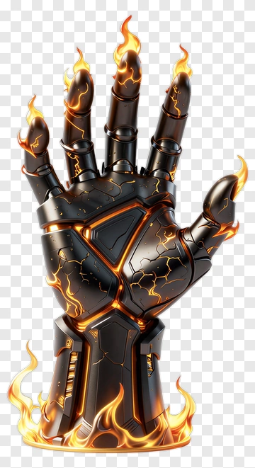 Futuristic Robotic Hand With Flames PNG